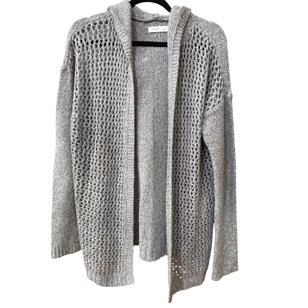Gilly Hicks Sydney Grey Open Front Hooded Cardigan Mixed Knit Size L